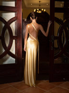 Satin Maxi Prom Dresses with One Shoulder Crisscross Straps Open Back Mermaid Skirt for Prom and Gala