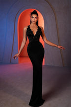 Gorgeous Column V-neck Sleeveless Lace Black Prom Dress