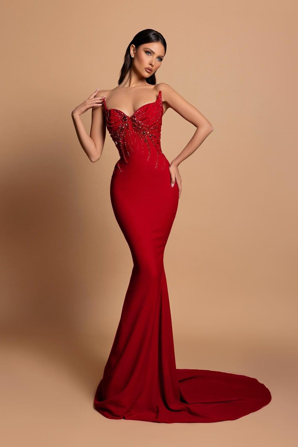 Gorgeous Satin Sleeveless Mermaid Sweetheart  Rhinestone  Long Prom Dress