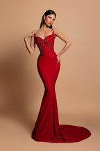 Gorgeous Satin Sleeveless Mermaid Sweetheart  Rhinestone  Long Prom Dress