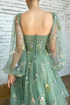 Tulle A-line Tea Length Sweetheart Prom Dresses With Embroidery