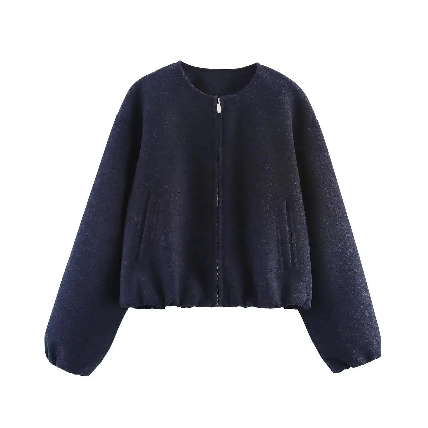 Women Coat Female Women Retro Round Neck Long Sleeve Elastic Hem Zipper Soft Bomber Jacket Ladies Fashion Autumn Winter Jacket