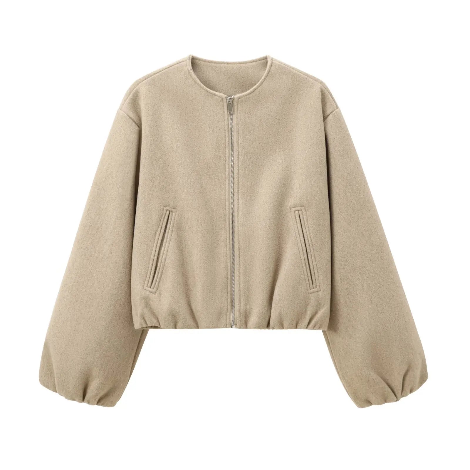 Women Coat Female Women Retro Round Neck Long Sleeve Elastic Hem Zipper Soft Bomber Jacket Ladies Fashion Autumn Winter Jacket