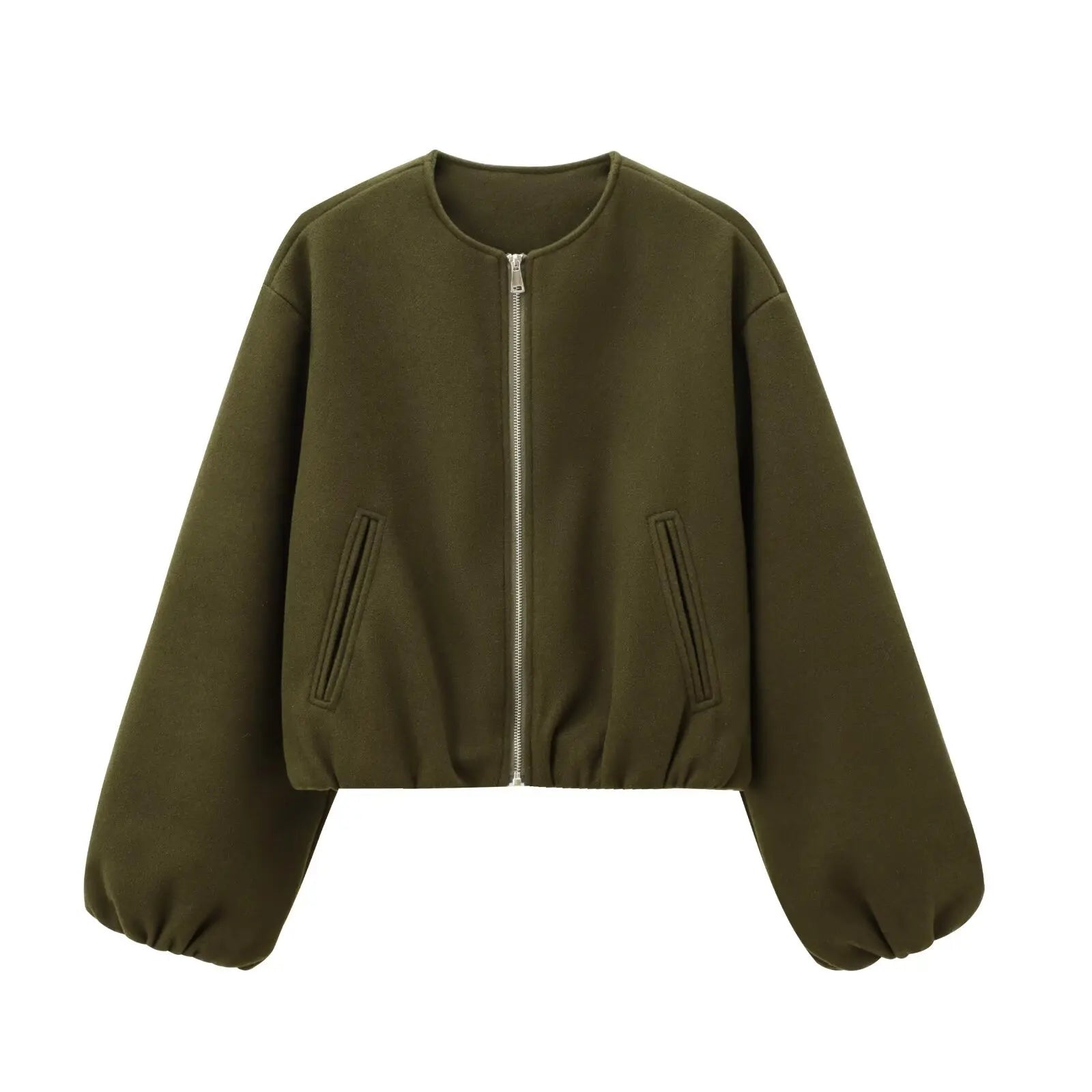 Women Coat Female Women Retro Round Neck Long Sleeve Elastic Hem Zipper Soft Bomber Jacket Ladies Fashion Autumn Winter Jacket