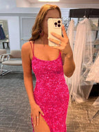 Mermaid Spaghetti Straps Long Sequins Prom Dress