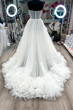 A-line Corset Strapless Tulle Prom Dress with Ruffles
