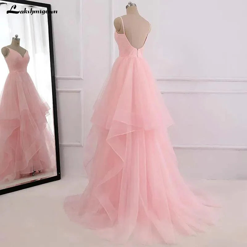 NumberSea Romantic Pink Beach Wedding Dress boho Bridal Dresses Straps Tulle Zipper Back with 30cm tail Vestido De Noiva
