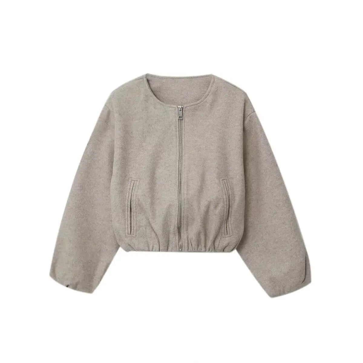 Women Coat Female Women Retro Round Neck Long Sleeve Elastic Hem Zipper Soft Bomber Jacket Ladies Fashion Autumn Winter Jacket