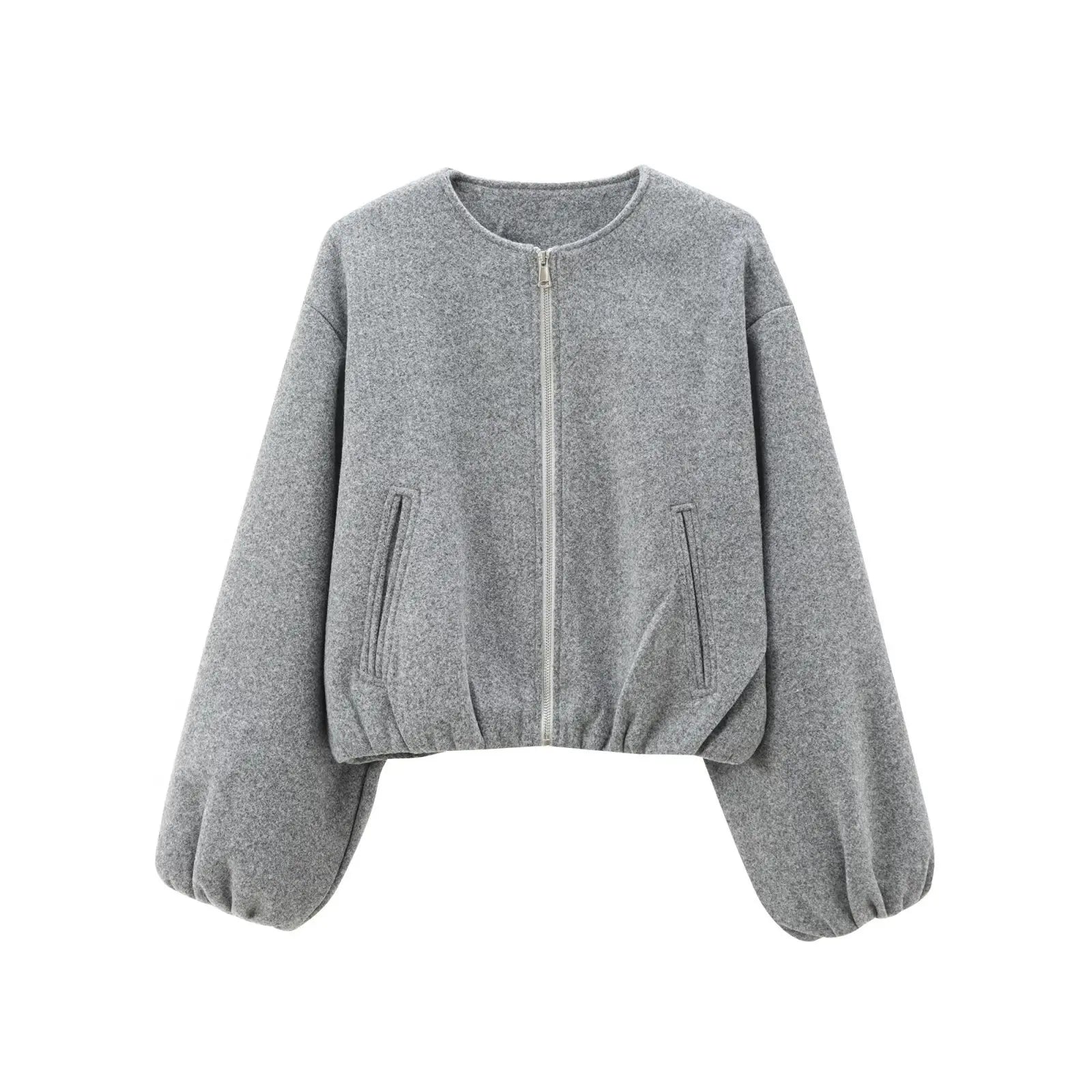 Women Coat Female Women Retro Round Neck Long Sleeve Elastic Hem Zipper Soft Bomber Jacket Ladies Fashion Autumn Winter Jacket