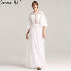 On Sale No Return No Refund Sale Half Sleeve Dream Feather Tassel  Evening Dresses 2024 White Pearls Fashion Sexy Formal Evening Gowns LA6225