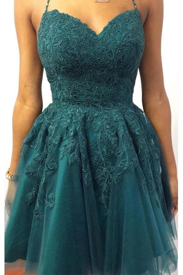 Halter Neck Short Emerald Green Lace Prom Dresses Homecoming Dresses