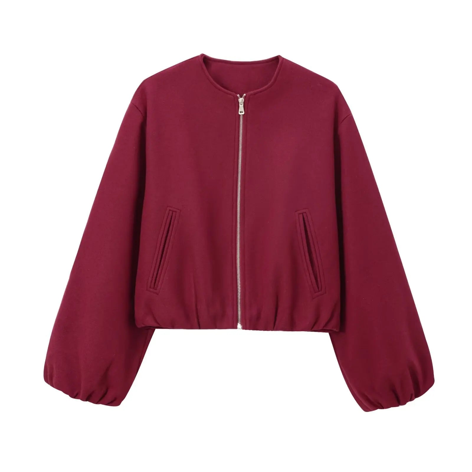 Women Coat Female Women Retro Round Neck Long Sleeve Elastic Hem Zipper Soft Bomber Jacket Ladies Fashion Autumn Winter Jacket