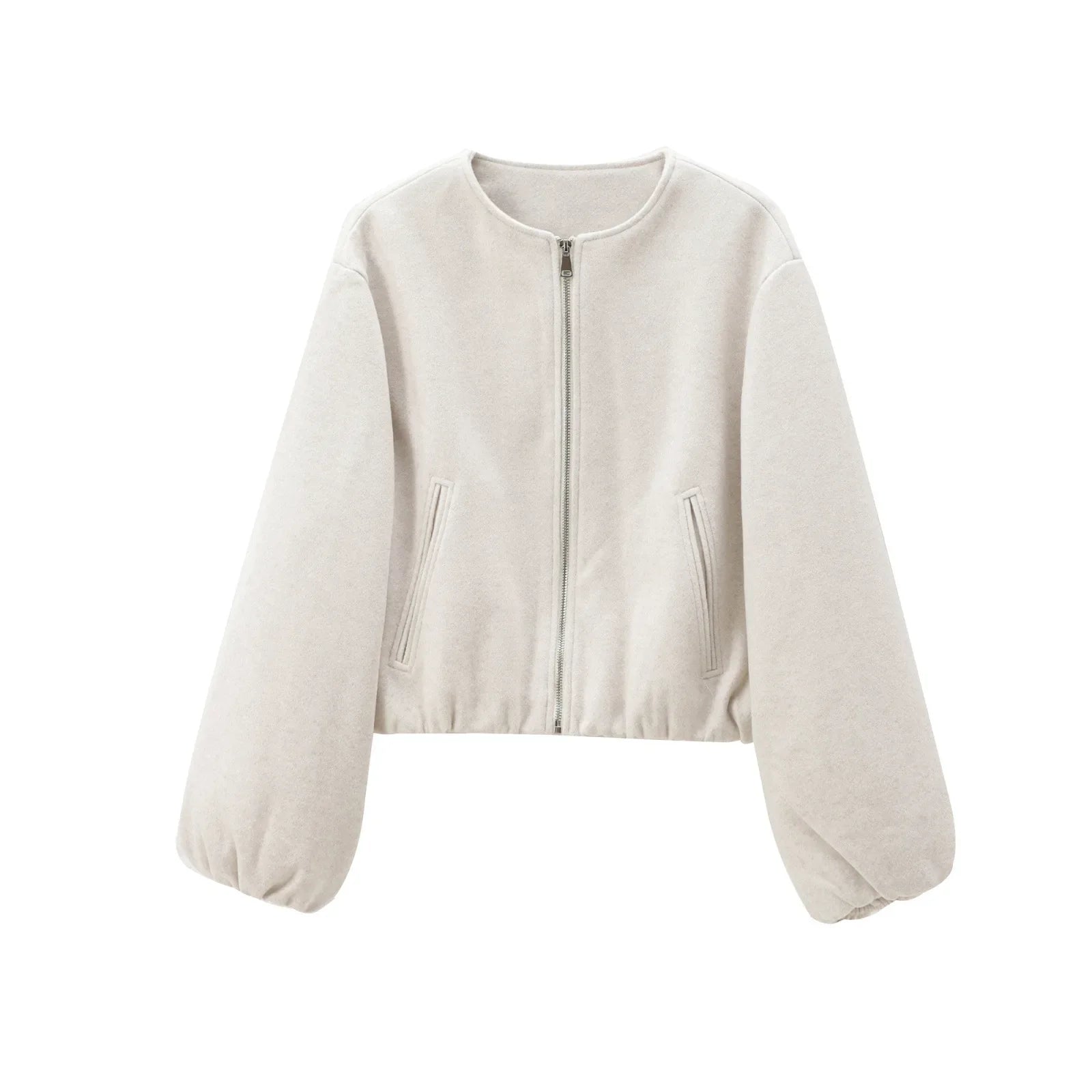 Women Coat Female Women Retro Round Neck Long Sleeve Elastic Hem Zipper Soft Bomber Jacket Ladies Fashion Autumn Winter Jacket