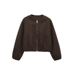 Women Coat Female Women Retro Round Neck Long Sleeve Elastic Hem Zipper Soft Bomber Jacket Ladies Fashion Autumn Winter Jacket