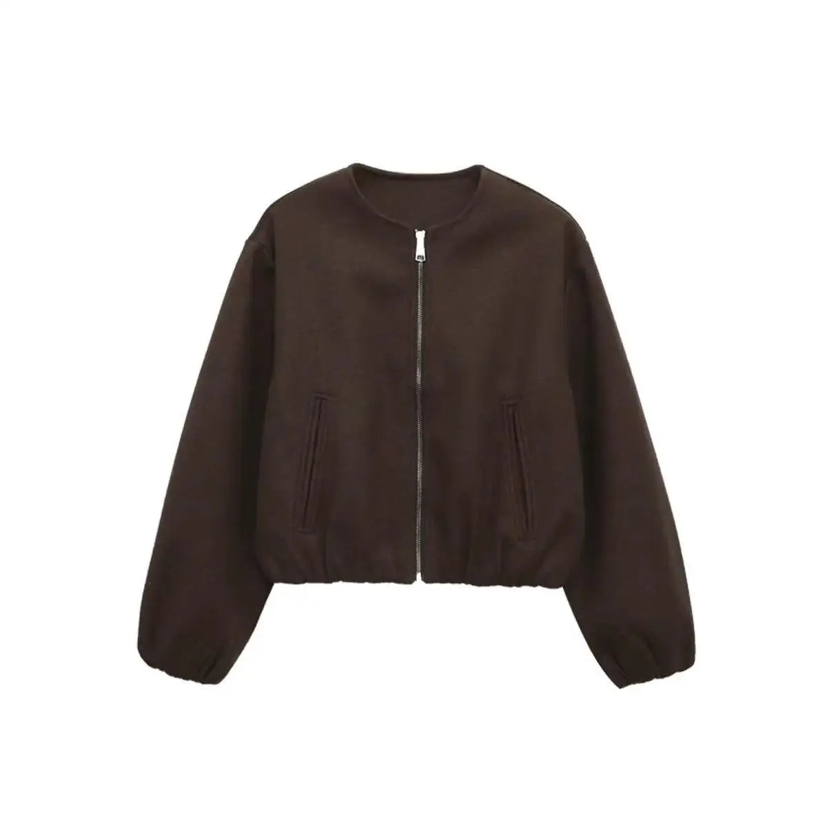 Women Coat Female Women Retro Round Neck Long Sleeve Elastic Hem Zipper Soft Bomber Jacket Ladies Fashion Autumn Winter Jacket