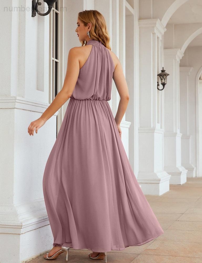 Numbersea  High Neck Chiffon Bridesmaid Dresses Long Evening Dresses Formal Evening Party Prom Gowns 28027