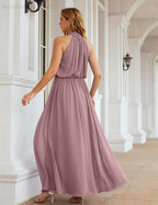 Numbersea  High Neck Chiffon Bridesmaid Dresses Long Evening Dresses Formal Evening Party Prom Gowns 28027