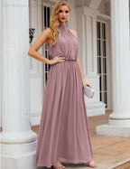 Numbersea  High Neck Chiffon Bridesmaid Dresses Long Evening Dresses Formal Evening Party Prom Gowns 28027