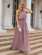 Numbersea  High Neck Chiffon Bridesmaid Dresses Long Evening Dresses Formal Evening Party Prom Gowns 28027