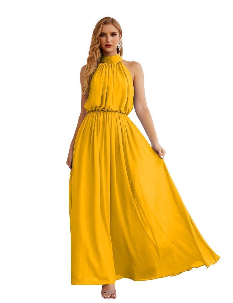 Numbersea  High Neck Chiffon Bridesmaid Dresses Long Evening Dresses Formal Evening Party Prom Gowns 28027