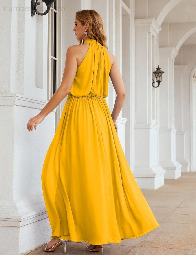 Numbersea  High Neck Chiffon Bridesmaid Dresses Long Evening Dresses Formal Evening Party Prom Gowns 28027