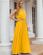 Numbersea  High Neck Chiffon Bridesmaid Dresses Long Evening Dresses Formal Evening Party Prom Gowns 28027