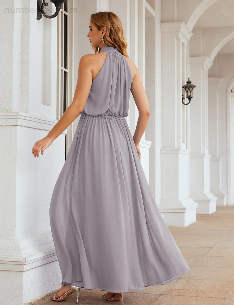 Numbersea  High Neck Chiffon Bridesmaid Dresses Long Evening Dresses Formal Evening Party Prom Gowns 28027