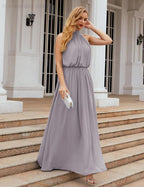 Numbersea  High Neck Chiffon Bridesmaid Dresses Long Evening Dresses Formal Evening Party Prom Gowns 28027