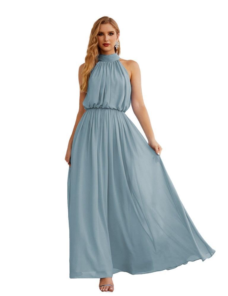 Numbersea  High Neck Chiffon Bridesmaid Dresses Long Evening Dresses Formal Evening Party Prom Gowns 28027