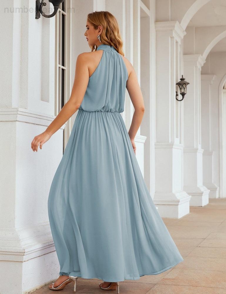 Numbersea  High Neck Chiffon Bridesmaid Dresses Long Evening Dresses Formal Evening Party Prom Gowns 28027