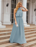 Numbersea  High Neck Chiffon Bridesmaid Dresses Long Evening Dresses Formal Evening Party Prom Gowns 28027