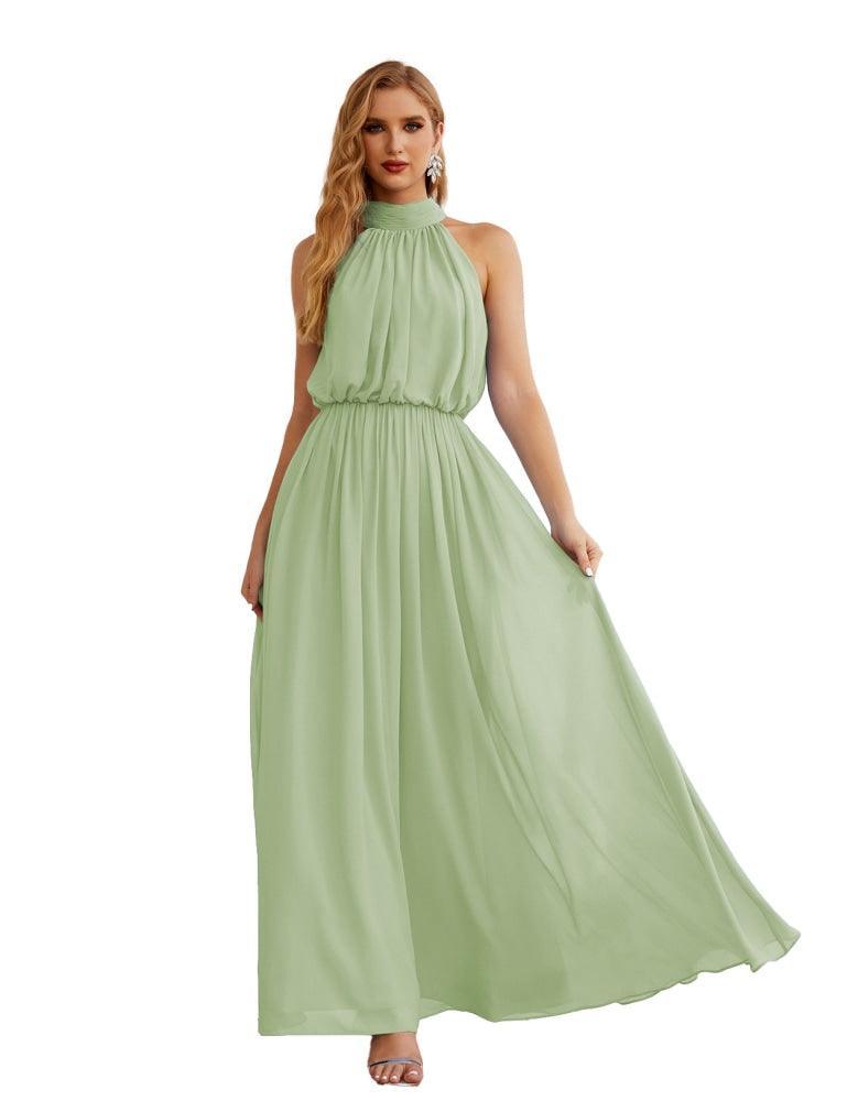 Numbersea  High Neck Chiffon Bridesmaid Dresses Long Evening Dresses Formal Evening Party Prom Gowns 28027
