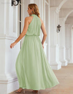 Numbersea  High Neck Chiffon Bridesmaid Dresses Long Evening Dresses Formal Evening Party Prom Gowns 28027