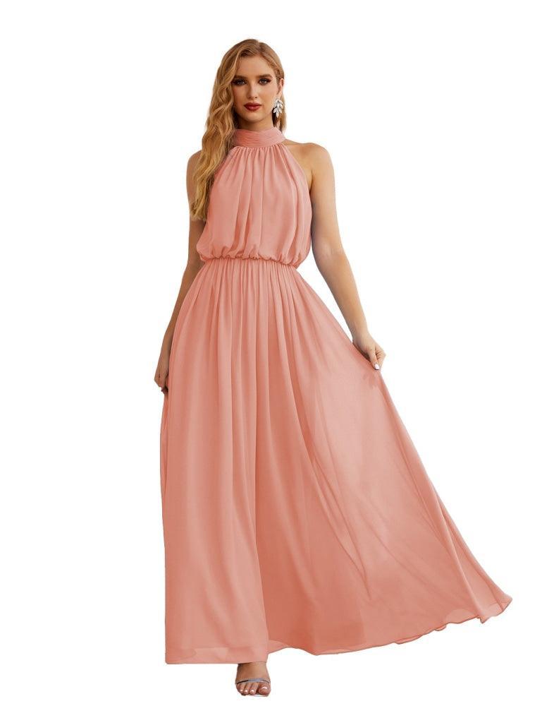 Numbersea  High Neck Chiffon Bridesmaid Dresses Long Evening Dresses Formal Evening Party Prom Gowns 28027