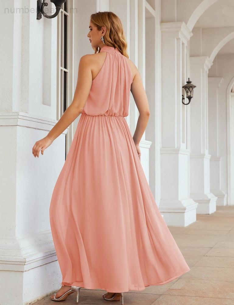 Numbersea  High Neck Chiffon Bridesmaid Dresses Long Evening Dresses Formal Evening Party Prom Gowns 28027
