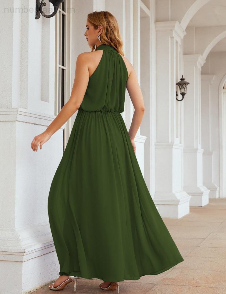Numbersea  High Neck Chiffon Bridesmaid Dresses Long Evening Dresses Formal Evening Party Prom Gowns 28027