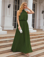 Numbersea  High Neck Chiffon Bridesmaid Dresses Long Evening Dresses Formal Evening Party Prom Gowns 28027