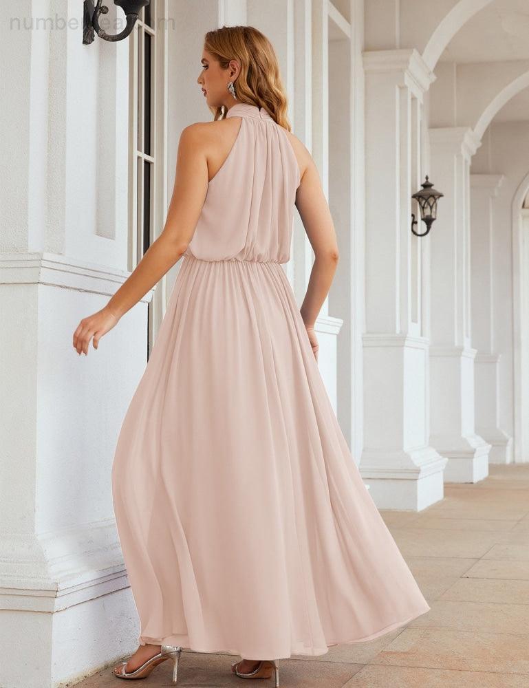 Numbersea  High Neck Chiffon Bridesmaid Dresses Long Evening Dresses Formal Evening Party Prom Gowns 28027