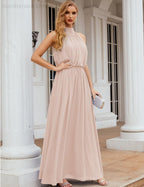 Numbersea  High Neck Chiffon Bridesmaid Dresses Long Evening Dresses Formal Evening Party Prom Gowns 28027