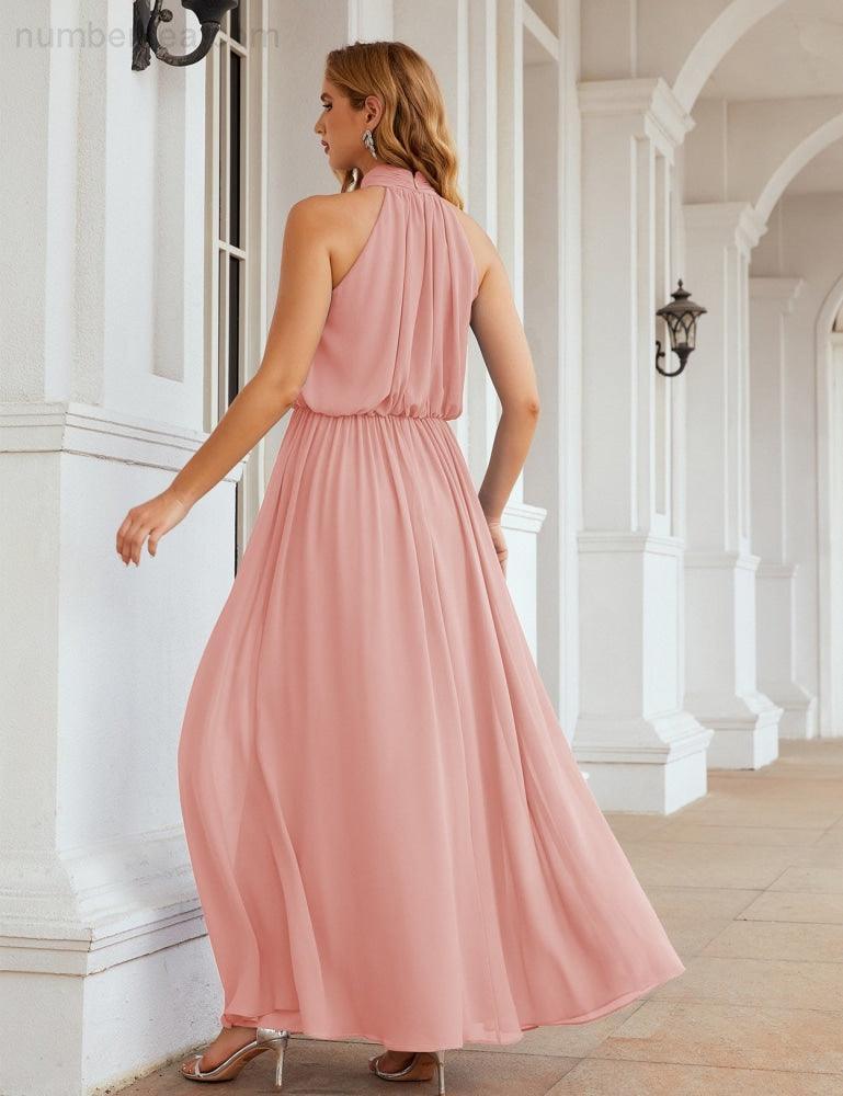 Numbersea  High Neck Chiffon Bridesmaid Dresses Long Evening Dresses Formal Evening Party Prom Gowns 28027