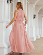Numbersea  High Neck Chiffon Bridesmaid Dresses Long Evening Dresses Formal Evening Party Prom Gowns 28027