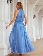 Numbersea  High Neck Chiffon Bridesmaid Dresses Long Evening Dresses Formal Evening Party Prom Gowns 28027