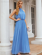 Numbersea  High Neck Chiffon Bridesmaid Dresses Long Evening Dresses Formal Evening Party Prom Gowns 28027