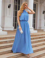 Numbersea  High Neck Chiffon Bridesmaid Dresses Long Evening Dresses Formal Evening Party Prom Gowns 28027