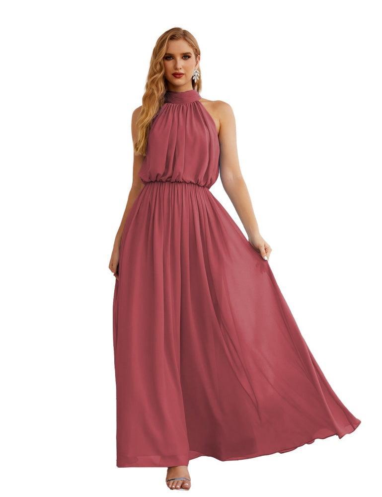 Numbersea  High Neck Chiffon Bridesmaid Dresses Long Evening Dresses Formal Evening Party Prom Gowns 28027