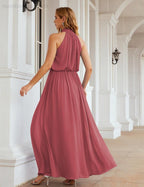 Numbersea  High Neck Chiffon Bridesmaid Dresses Long Evening Dresses Formal Evening Party Prom Gowns 28027