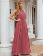 Numbersea  High Neck Chiffon Bridesmaid Dresses Long Evening Dresses Formal Evening Party Prom Gowns 28027