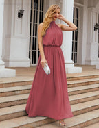 Numbersea  High Neck Chiffon Bridesmaid Dresses Long Evening Dresses Formal Evening Party Prom Gowns 28027