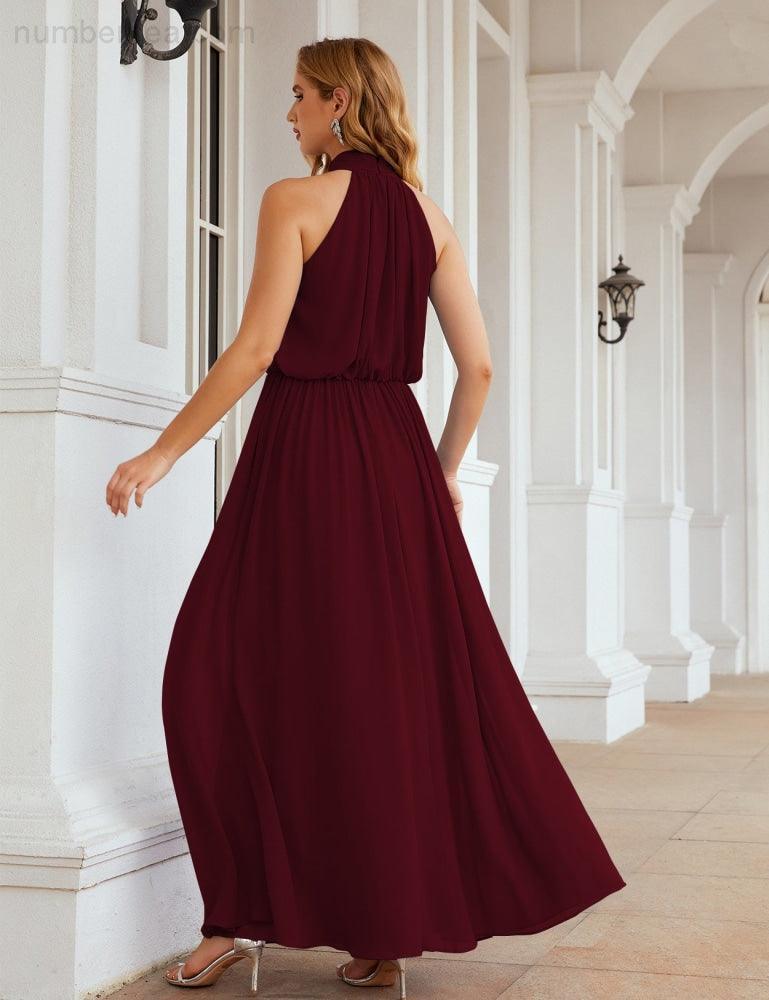 Numbersea  High Neck Chiffon Bridesmaid Dresses Long Evening Dresses Formal Evening Party Prom Gowns 28027