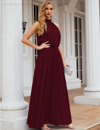 Numbersea  High Neck Chiffon Bridesmaid Dresses Long Evening Dresses Formal Evening Party Prom Gowns 28027